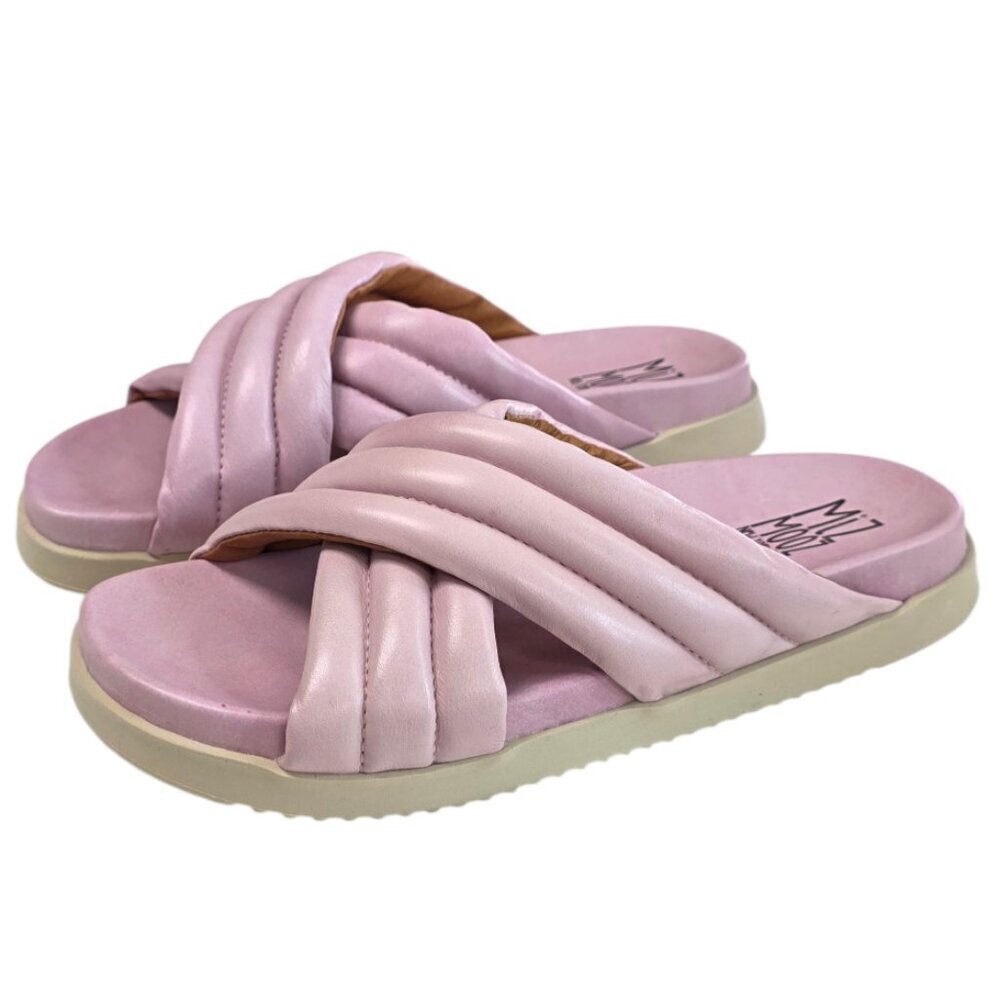 Miz Mooz Marinella Puffy Slide Sandals, Pinky, Leather, Slip On, Sz 40 / 9-9.5